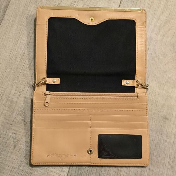 Halogen black genuine saffiano leather clutch crossbody purse wallet with chain - Picture 4 of 11